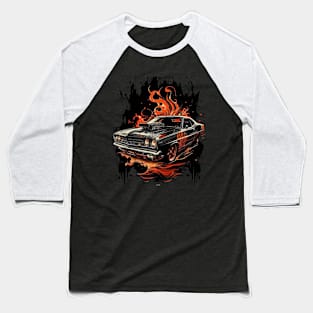 Muscle Car with Fire Background Baseball T-Shirt